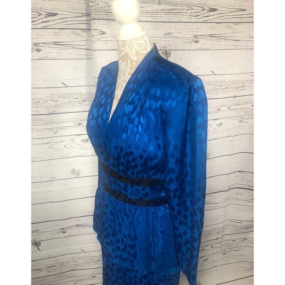 Vintage Silk Studio Blue & Black polkadot fitted waist top & skirt size 12 - Picture 9 of 12